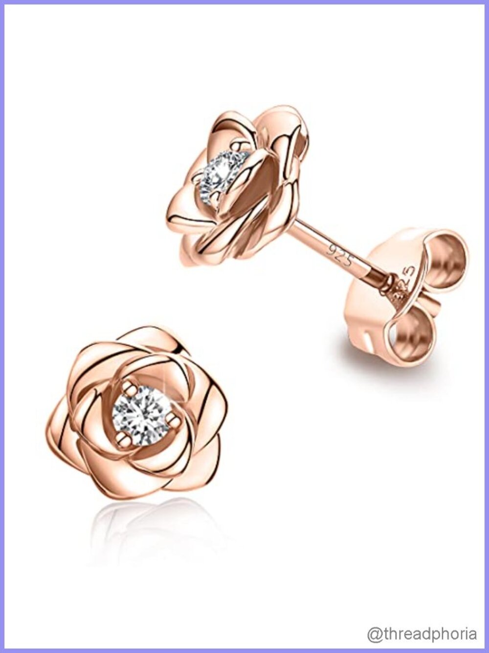 Solid 925 Sterling Silver Rose Flower Stud Earrings Hypoallergenic